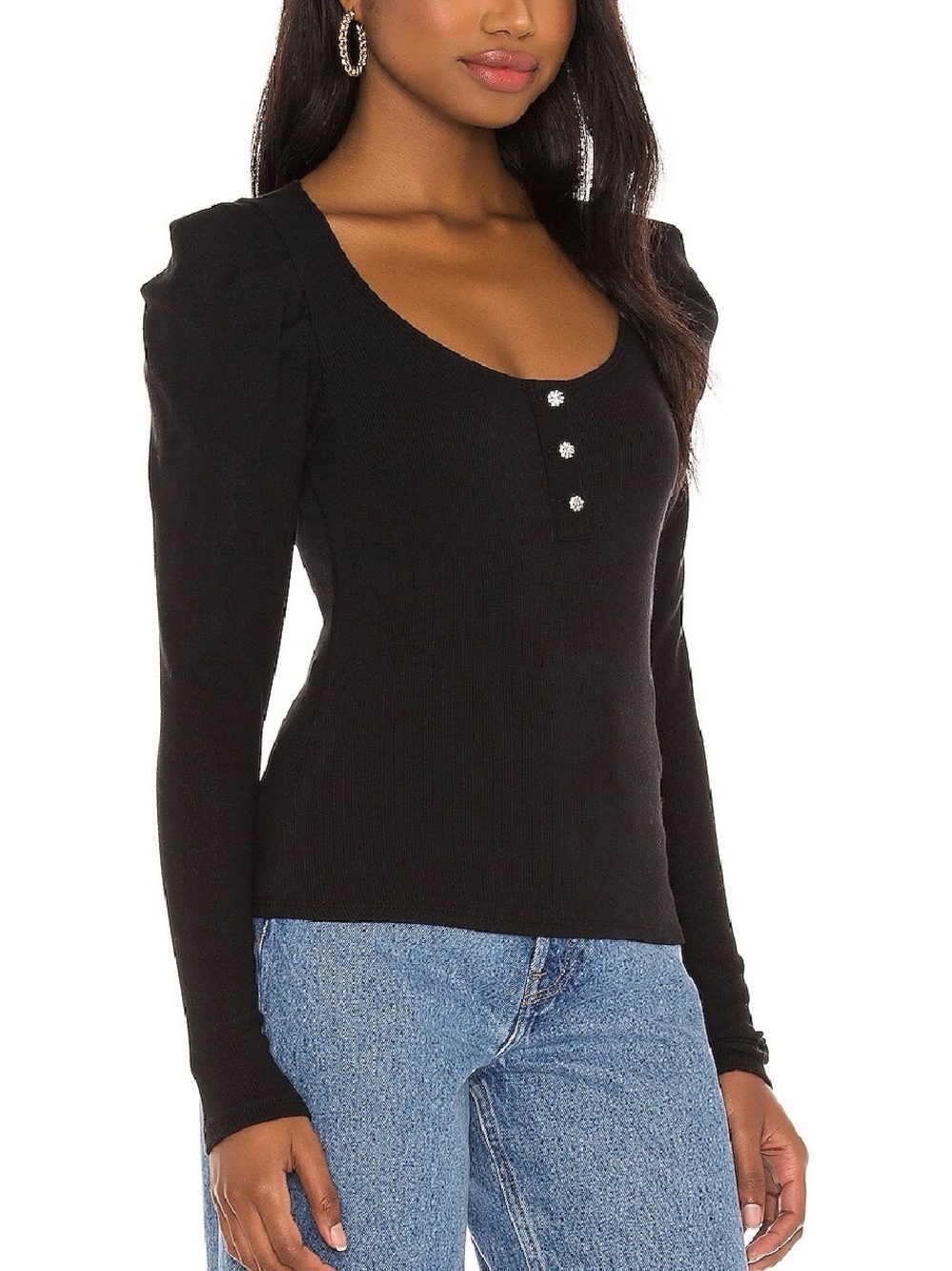 cinq a sept Jordan Top Black Long Sleeve Scoop Neck Top Size S